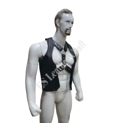 Men's Genuine Leather Vest with Adjustable X Harness Detailing for Bikers and Fetish 