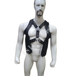 Men's Genuine Leather Vest with Adjustable X Harness Detailing for Bikers and Fetish 