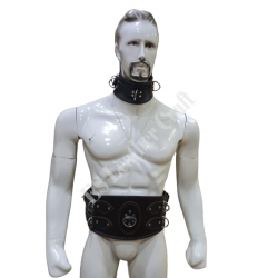 Men's Adjustable Leather BDSM Collar and Waist Belt Set for Fetish and Bondage Wear