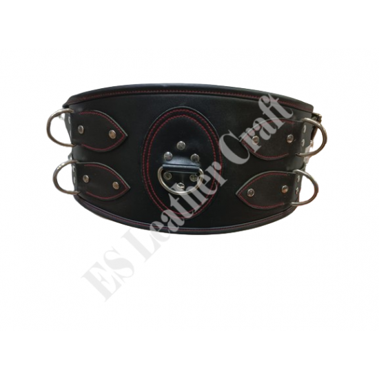 Men's Adjustable Leather BDSM Collar and Waist Belt Set for Fetish and Bondage Wear