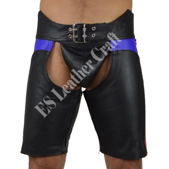 Men's Leather Short Chaps 'Biker Boy' - Adjustable Buckle, Laces Fly, and Riveted Details for a Stylish and Erotic BDSM Fetish Wear Experience Men's Leather Short Chaps 'Biker Boy' - Adjustable Buckle, Laces Fly, and Riveted Details for a Stylish and Erotic BDSM Fetish Wear Experience