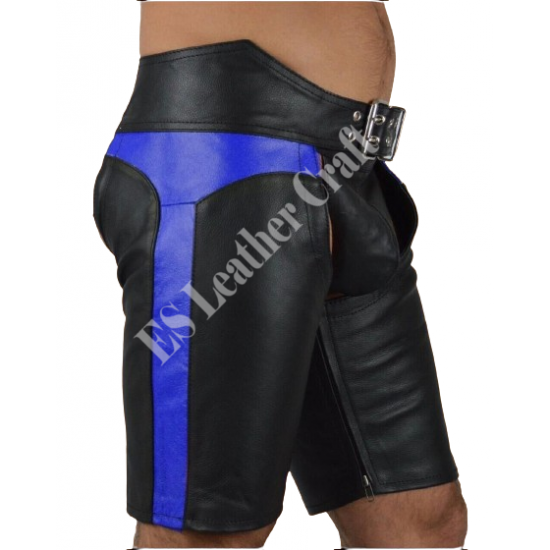 Men's Leather Short Chaps 'Biker Boy' - Adjustable Buckle, Laces Fly, and Riveted Details for a Stylish and Erotic BDSM Fetish Wear Experience Men's Leather Short Chaps 'Biker Boy' - Adjustable Buckle, Laces Fly, and Riveted Details for a Stylish and Erotic BDSM Fetish Wear Experience