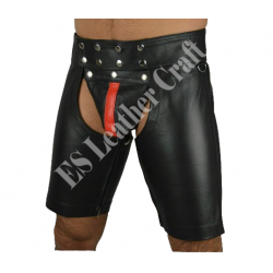 Black Short Leather Chaps – Men’s Biker & Fetish Thigh Chaps – Sexy Clubwear, Gay Pride Outfit & Motorcycle Gear