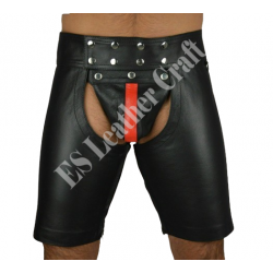 Black Short Leather Chaps – Men’s Biker & Fetish Thigh Chaps – Sexy Clubwear, Gay Pride Outfit & Motorcycle Gear