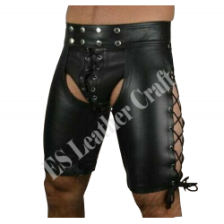 Men’s Leather Short Chaps with Side Laces – Biker, Fetish & Clubwear Thigh Chaps – Adjustable Gay Pride & Bondage Outfit