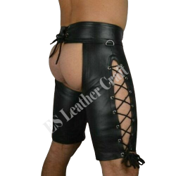 Men’s Leather Short Chaps with Side Laces – Biker, Fetish & Clubwear Thigh Chaps – Adjustable Gay Pride & Bondage Outfit