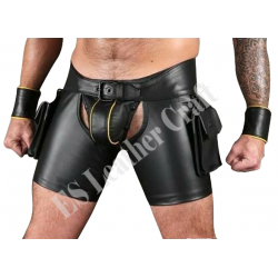 Men’s Leather Short Chaps – Biker, Fetish & Clubwear Thigh Chaps with Adjustable Side Laces – Sexy Gay Pride & Bondage Outfit