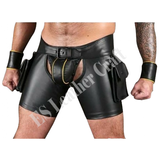 Men’s Leather Short Chaps – Biker, Fetish & Clubwear Thigh Chaps with Adjustable Side Laces – Sexy Gay Pride & Bondage Outfit Men’s Leather Short Chaps – Biker, Fetish & Clubwear Thigh Chaps with Adjustable Side Laces – Sexy Gay Pride & Bondage Outfit