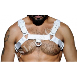 Men's Real White Leather Bulldog Chest Harness With White Accessory - Handcrafted Bulldog Harness - Plus Size Options - Edgy Leather Outfit