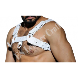 Men's Real White Leather Bulldog Chest Harness With White Accessory - Handcrafted Bulldog Harness - Plus Size Options - Edgy Leather Outfit