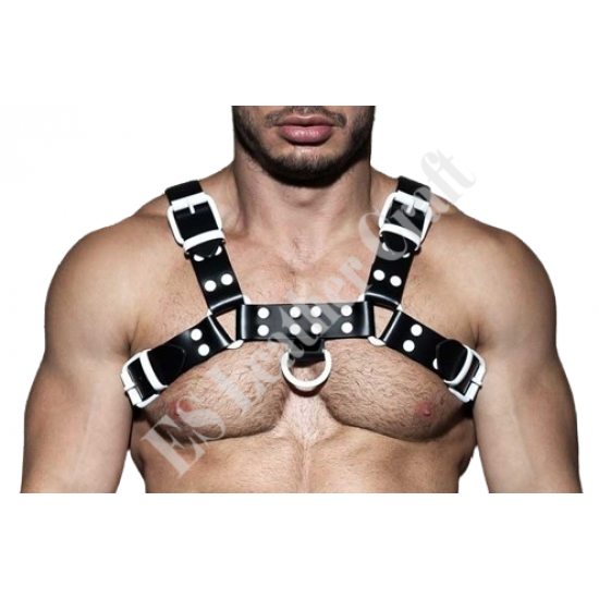 Men's Real Black Leather Bulldog Chest Harness With White Accessory - Handcrafted Bulldog Harness - Plus Size Options - Edgy Leather Outfit Men's Real Black Leather Bulldog Chest Harness With White Accessory - Handcrafted Bulldog Harness - Plus Size Options - Edgy Leather Outfit