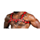 Red Chest Harness with Black Piping - Men's Leather Bulldog Harness - Fetish & BDSM Gear - Adjustable Harness for Men