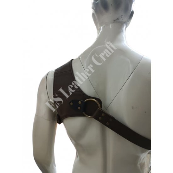 Men's Adjustable Leather Shoulder Harness 'Tactical Bondage' - Padded Straps, Metal Buckles, and Riveted Details for BDSM, Fetish, and Kink Lifestyle Enthusiasts