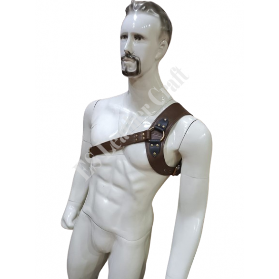 Men's Adjustable Leather Shoulder Harness 'Tactical Bondage' - Padded Straps, Metal Buckles, and Riveted Details for BDSM, Fetish, and Kink Lifestyle Enthusiasts