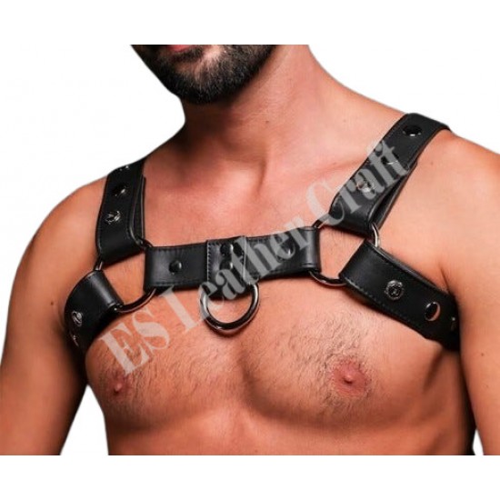 Men's Handcrafted Leather Chest Harness Body Armor BDSM Fetish Gay Kink Apparel Strap on Gear