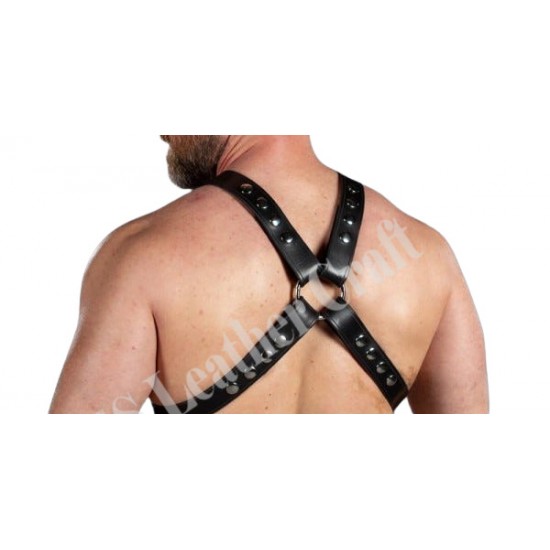 leather chest harness with O ring, Adjustable Leather Shoulder Harness, Black & Red Leather Harness Men, Fetish wear for Men, Gift for Him