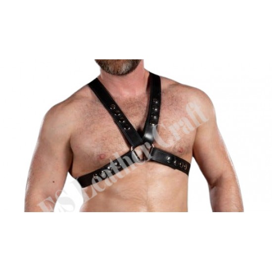 leather chest harness with O ring, Adjustable Leather Shoulder Harness, Black & Red Leather Harness Men, Fetish wear for Men, Gift for Him