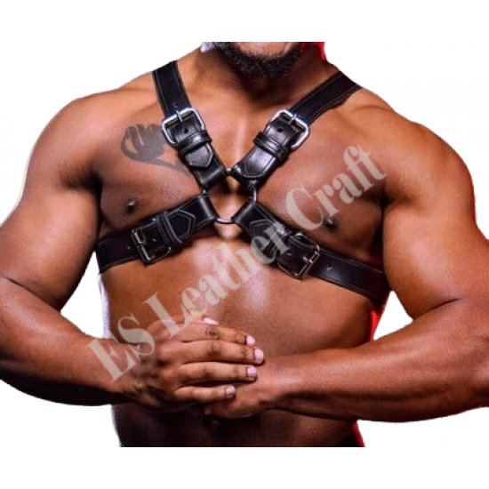 Men's 100% Genuine Leather Chest Harness Suspenders - X Back Design - Plus Size Options - Leather Outfit Accessory for Men