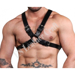 Men's 100% Genuine Leather Chest Harness Suspenders - X Back Design - Plus Size Options - Leather Outfit Accessory for Men
