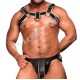 Genuine Leather Harness with Jockstrap | Muscular Leather Look Harness Plus Jockstrap with White Piping