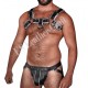 Genuine Leather Harness with Jockstrap | Muscular Leather Look Harness Plus Jockstrap with White Piping