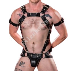 Mens Leather Full Body Harness with Jockstrap Set, Crossbow/Hunter Body Harness and Jockstrap, Bull Dog Harness Men Fetish Bondage Harness