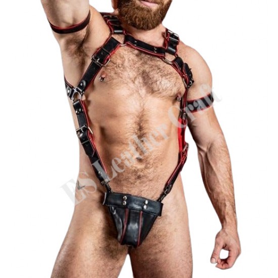 Men's Leather Bulldog Trojan Body Harness - Handcrafted BDSM and Fetish Gear for Men - Perfect for Bondage and Kink Play