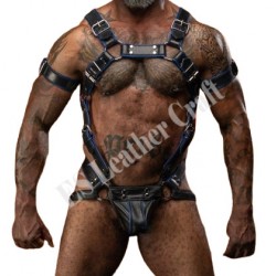 Men's Leather Full Body Harness with jockstrap, Leather Chest Armor Buckles Adjustable Strap Belt Club Costume Gay Leather Harness jockstrap