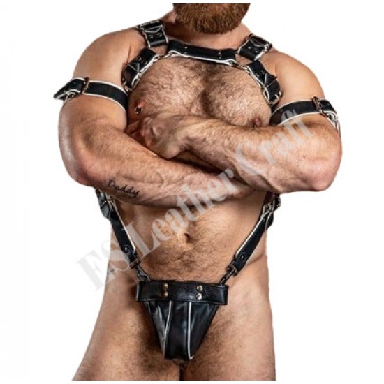 Men Genuine Black Leather Harness Jock Strap Set Body Harnesses Bull Dog Harness Men Fetish Harness Men Bondage Harness, BDSM Body Harness