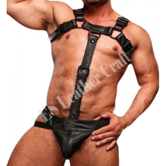 Original Black Leather Trojan Hunter Body Harness with Blue Piping Connected with Trojan Jockstrap | Leather Full Body Gay Harness Men Original Black Leather Trojan Hunter Body Harness with Blue Piping Connected with Trojan Jockstrap | Leather Full Body Gay Harness Men
