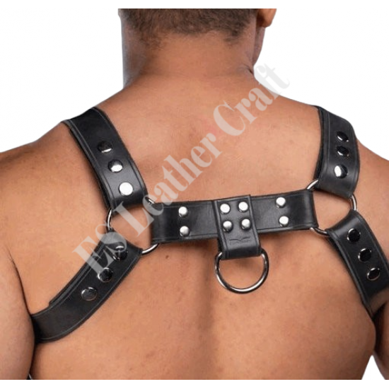 Black Leather with Black Piping Chest Harness and Jockstrap | Gay Adult Harness | BDSM Bondage Harness Jockstrap | Club Wear Costumes Harness