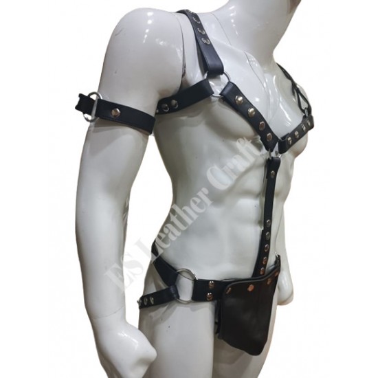 Men's leather Y Style Leather Body Harness Adjustable Jock Straps Removable Gay, Real Leather Harness with Jockstrap, Bondage Body Harness