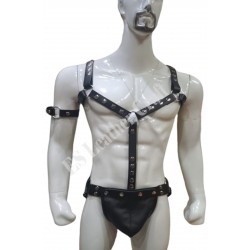 Men's leather Y Style Leather Body Harness Adjustable Jock Straps Removable Gay, Real Leather Harness with Jockstrap, Bondage Body Harness