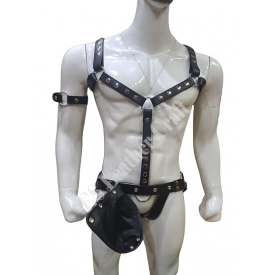 Men's leather Y Style Leather Body Harness Adjustable Jock Straps Removable Gay, Real Leather Harness with Jockstrap, Bondage Body Harness