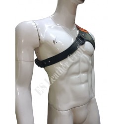 Men’s Handmade Multicolor Real Genuine Leather Adjustable Cross Chest Bluff Harness with Jockstrap Real Leather Black Tri Body Harness