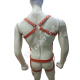 Men’s Orange Genuine Leather Chest Harness & Pouch Set – Handmade Adjustable Leather Body Gear