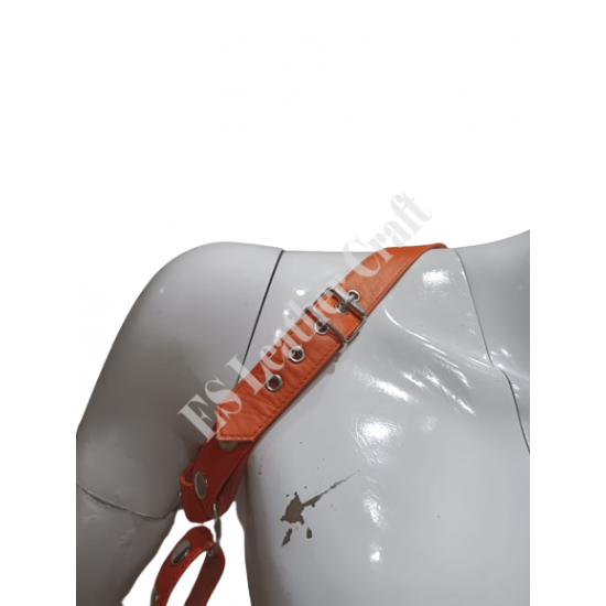Men’s Orange Genuine Leather Chest Harness & Pouch Set – Handmade Adjustable Leather Body Gear