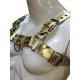 Men’s Gold Leather Chest Harness & Matching Pouch Set – Adjustable Handmade Leather Gear