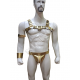 Men’s Gold Leather Chest Harness & Matching Pouch Set – Adjustable Handmade Leather Gear