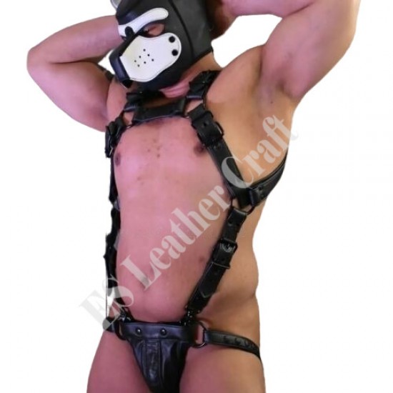 Men's Original Leather Bulldog Harness Chest Armor Buckle Pure Black with jockstrap Trojan Body Harness with Jockstrap Gifts for Him Men's Original Leather Bulldog Harness Chest Armor Buckle Pure Black with jockstrap Trojan Body Harness with Jockstrap Gifts for Him