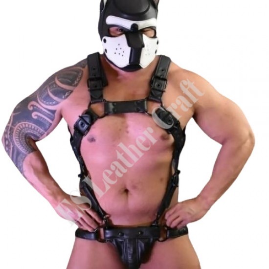 Men's Original Leather Bulldog Harness Chest Armor Buckle Pure Black with jockstrap Trojan Body Harness with Jockstrap Gifts for Him Men's Original Leather Bulldog Harness Chest Armor Buckle Pure Black with jockstrap Trojan Body Harness with Jockstrap Gifts for Him