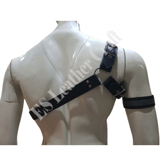 Men's Leather Shoulder Harness Brief Style Jockstrap 'Bondage Biker' - Adjustable Straps, Metal Buckles, and Riveted Details for BDSM, Fetish, and Kink Lifestyle Enthusiasts