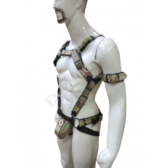Men's Genuine Camo Leather Body Harness - Includes Jockstrap & Bicep Straps - Gay Leather Harness, BDSM, Fetish, and Kink Inspired Apparel Men's Genuine Camo Leather Body Harness - Includes Jockstrap & Bicep Straps - Gay Leather Harness, BDSM, Fetish, and Kink Inspired Apparel