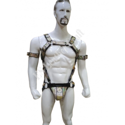 Men's Genuine Camo Leather Body Harness - Includes Jockstrap & Bicep Straps - Gay Leather Harness, BDSM, Fetish, and Kink Inspired Apparel