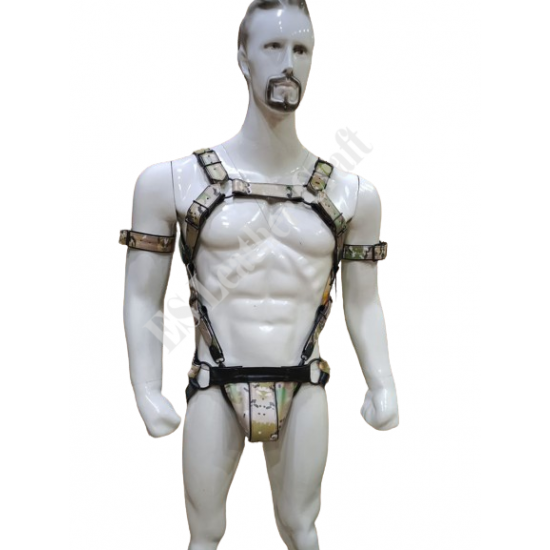 Men's Genuine Camo Leather Body Harness - Includes Jockstrap & Bicep Straps - Gay Leather Harness, BDSM, Fetish, and Kink Inspired Apparel Men's Genuine Camo Leather Body Harness - Includes Jockstrap & Bicep Straps - Gay Leather Harness, BDSM, Fetish, and Kink Inspired Apparel