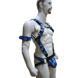 Men's 100% Genuine Blue Camo Leather Harness with Jockstrap & Armband – Gay Body Harness, BDSM Chest Harness, Fetish Leather Harness for Men