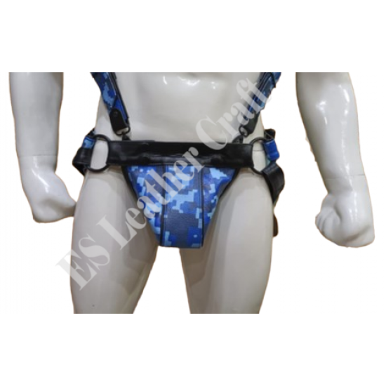 Men's 100% Genuine Blue Camo Leather Harness with Jockstrap & Armband – Gay Body Harness, BDSM Chest Harness, Fetish Leather Harness for Men Men's 100% Genuine Blue Camo Leather Harness with Jockstrap & Armband – Gay Body Harness, BDSM Chest Harness, Fetish Leather Harness for Men