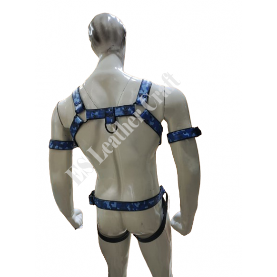 Men's 100% Genuine Blue Camo Leather Harness with Jockstrap & Armband – Gay Body Harness, BDSM Chest Harness, Fetish Leather Harness for Men Men's 100% Genuine Blue Camo Leather Harness with Jockstrap & Armband – Gay Body Harness, BDSM Chest Harness, Fetish Leather Harness for Men