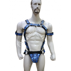Men's 100% Genuine Blue Camo Leather Harness with Jockstrap & Armband – Gay Body Harness, BDSM Chest Harness, Fetish Leather Harness for Men