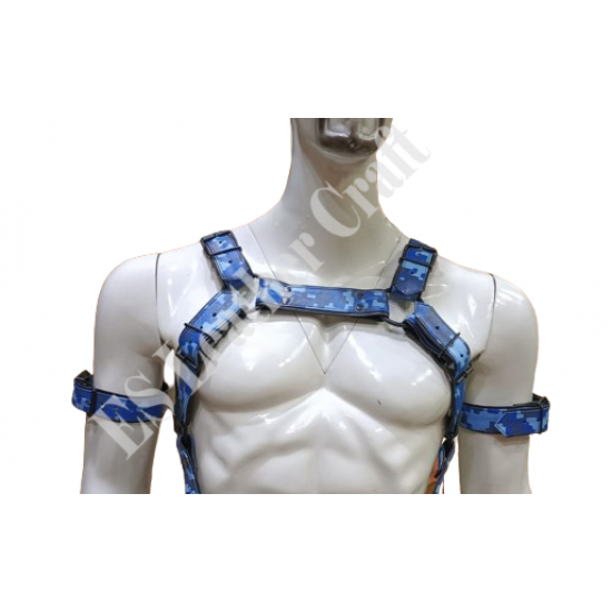 Men's 100% Genuine Blue Camo Leather Harness with Jockstrap & Armband – Gay Body Harness, BDSM Chest Harness, Fetish Leather Harness for Men Men's 100% Genuine Blue Camo Leather Harness with Jockstrap & Armband – Gay Body Harness, BDSM Chest Harness, Fetish Leather Harness for Men